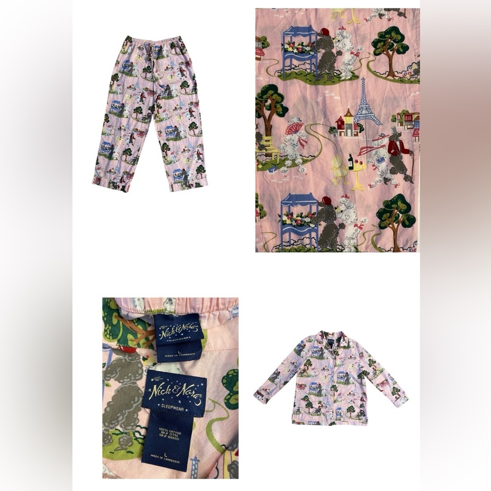 Nick and Nora Vintage EUC Pink Poodles in Paris Cotton Pajamas Women’s size L